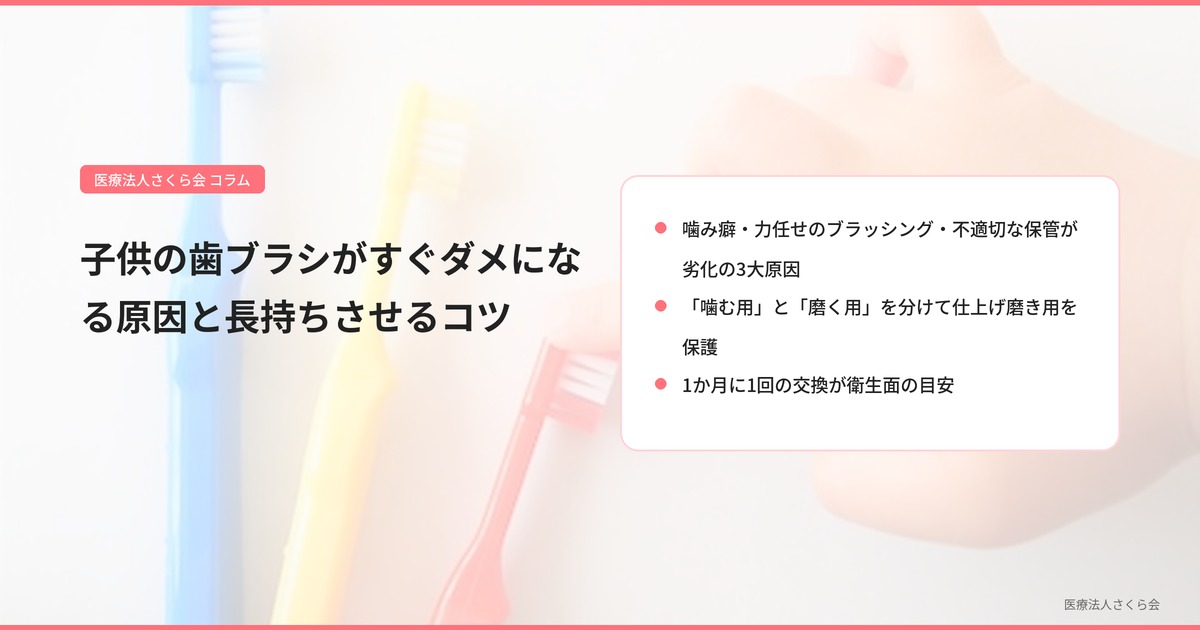 子供の歯ブラシがすぐダメになる原因と長持ちさせるコツ【噛む用と磨く用を分けて1か月交換】