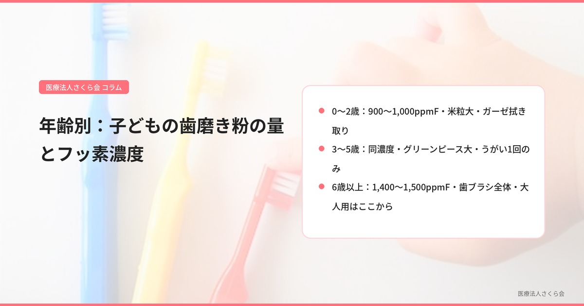 年齢別：子どもの歯磨き粉の量とフッ素濃度